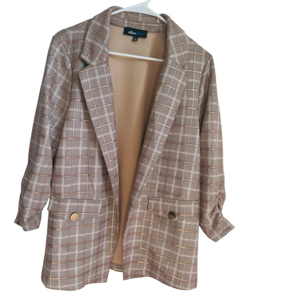 Alice Blue Tan Blazer with Notched Lapels Large